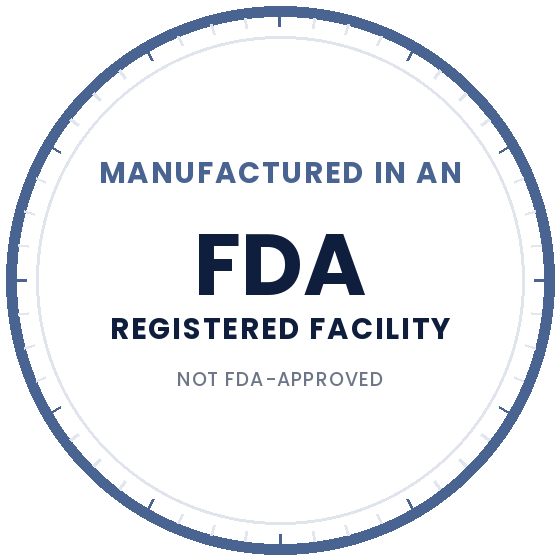 Manufactured in an FDA-registered facility, not FDA-approved